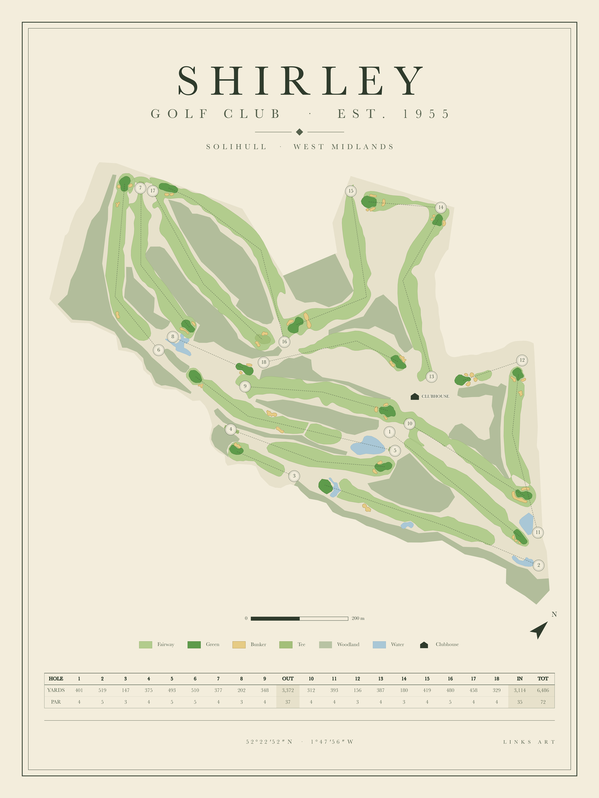 Shirley golf course map poster, portrait