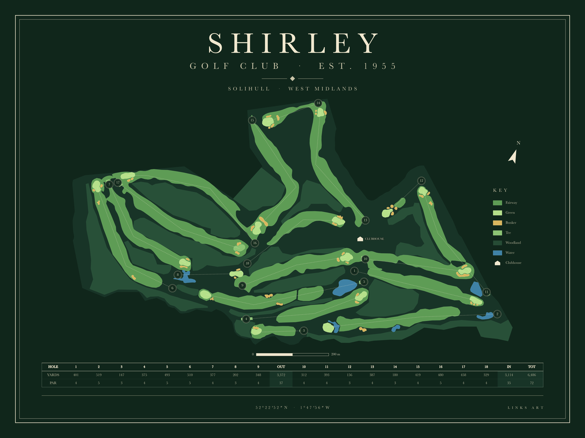 Shirley golf course map poster, Fescue, landscape