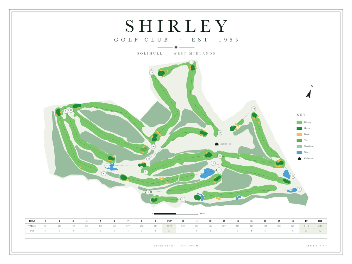 Shirley golf course map poster, Chalk, landscape