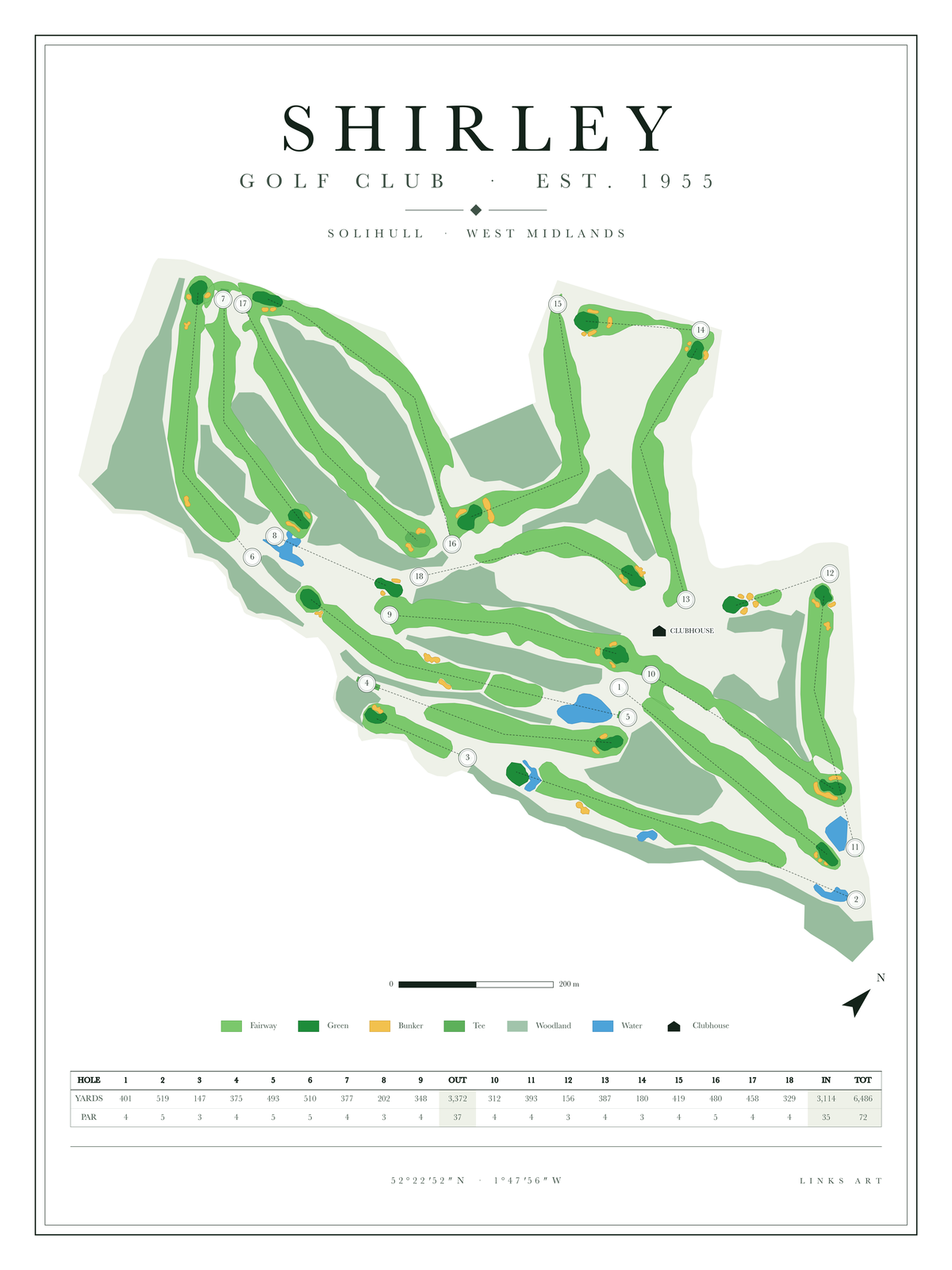 Shirley golf course map poster, Chalk, portrait