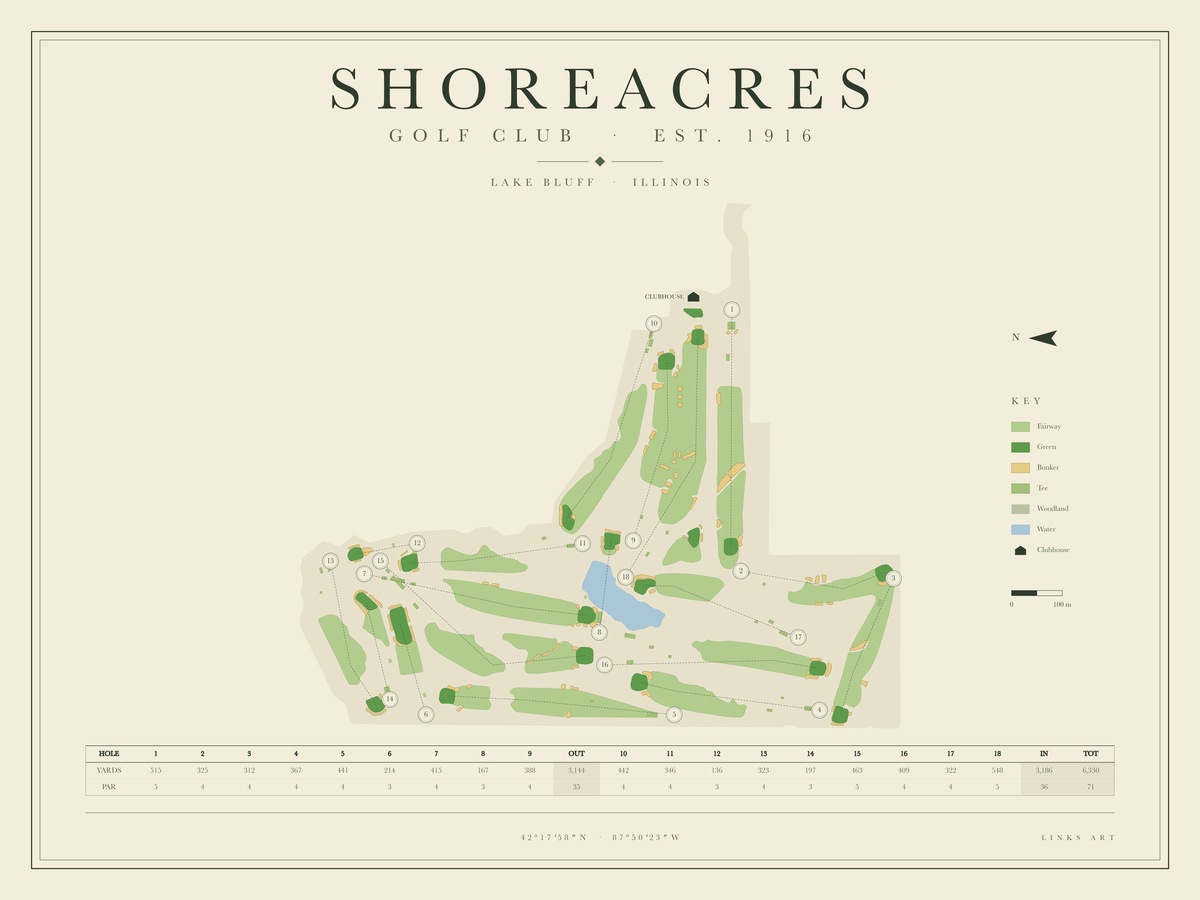 Shoreacres golf course map poster, landscape