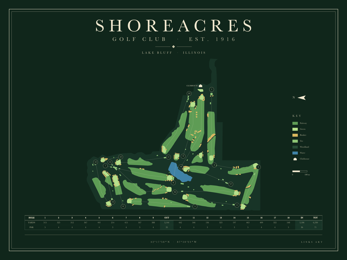Shoreacres golf course map poster, Fescue, landscape