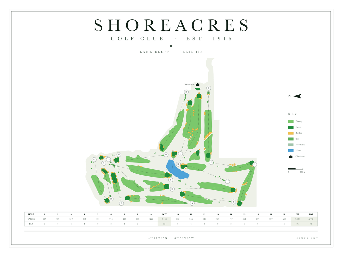 Shoreacres golf course map poster, Chalk, landscape