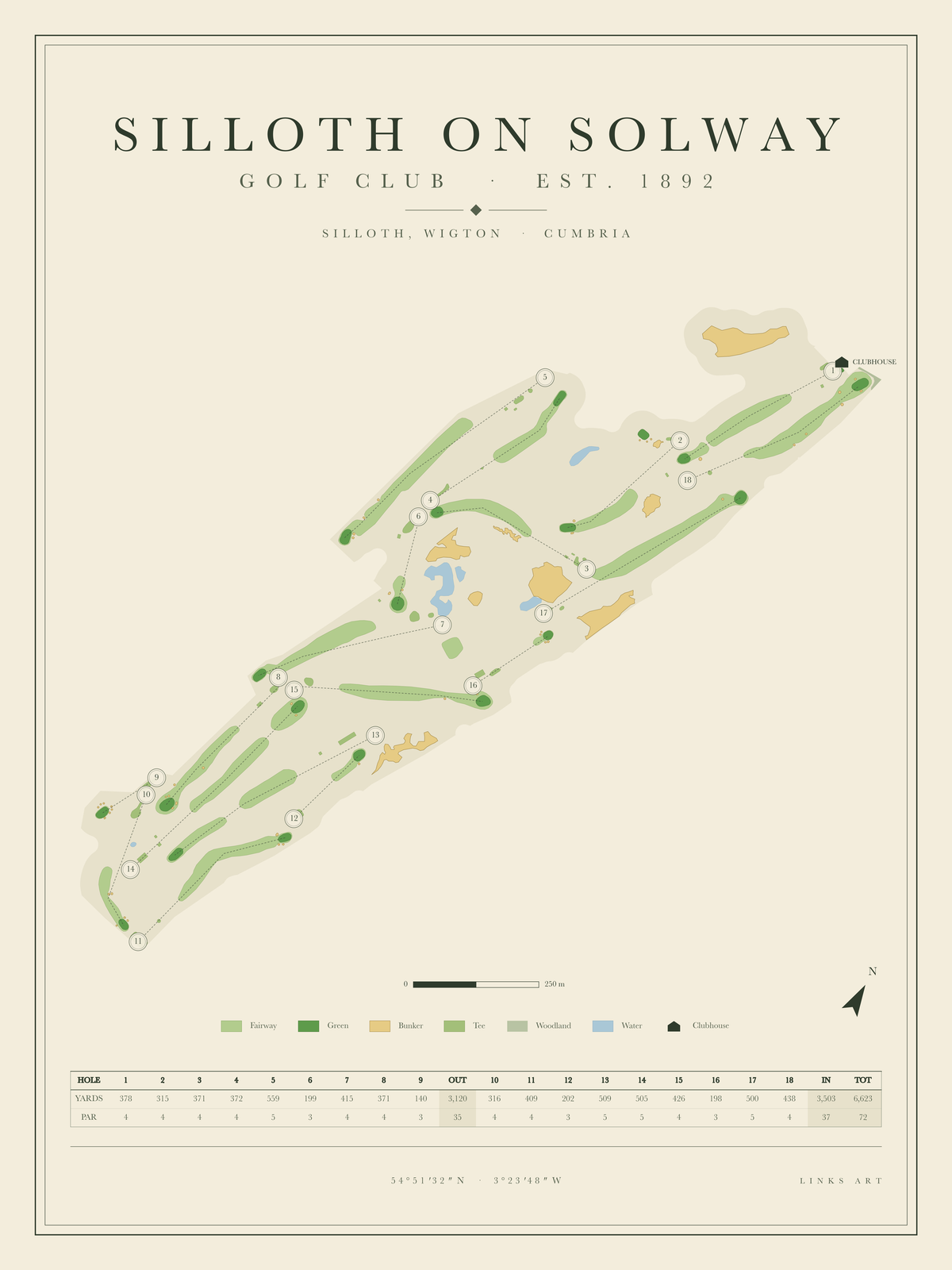 Silloth On Solway golf course map poster, portrait
