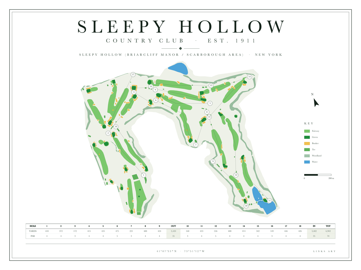 Sleepy Hollow golf course map poster, Chalk, landscape
