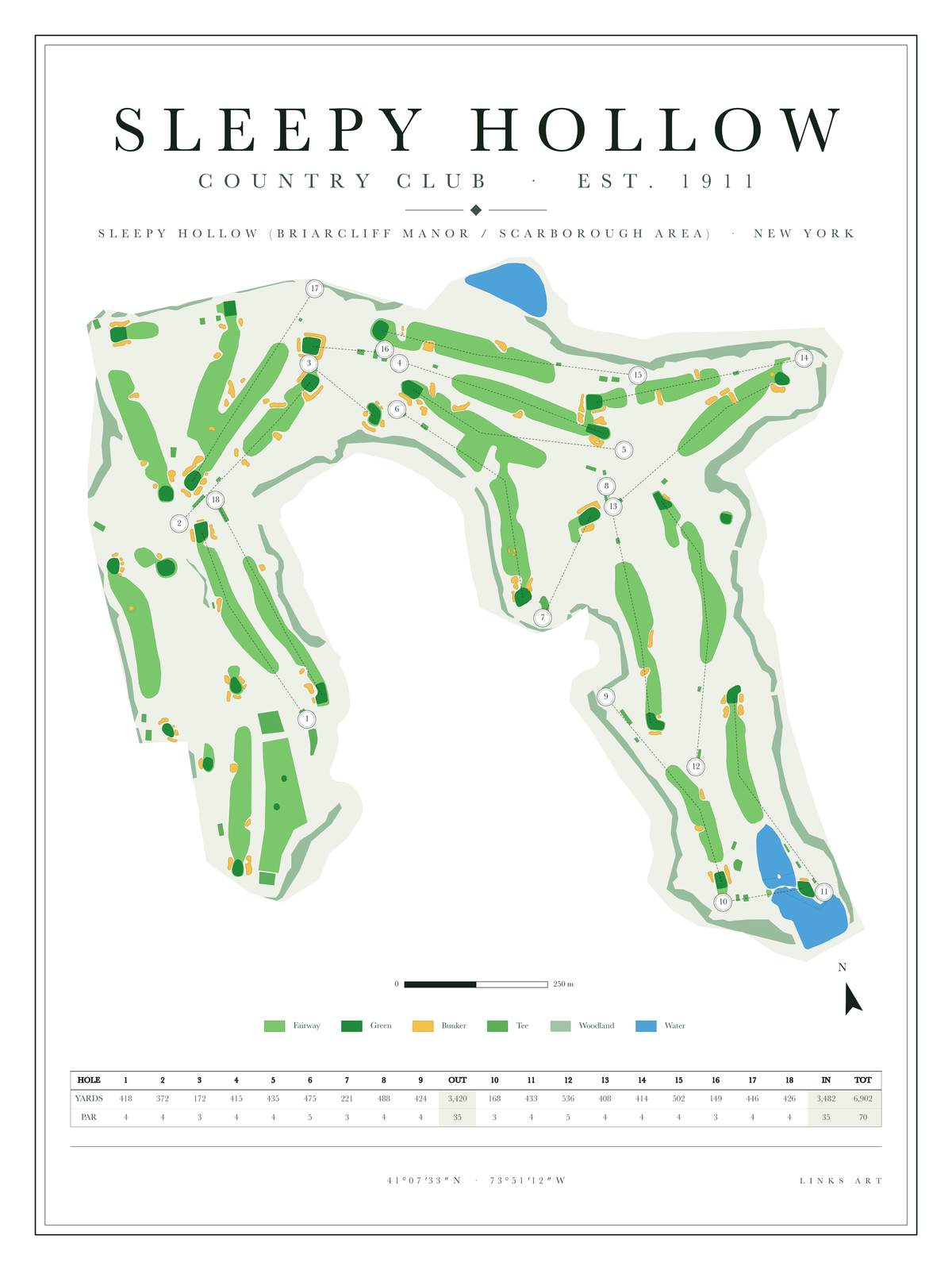 Sleepy Hollow golf course map poster, Chalk, portrait