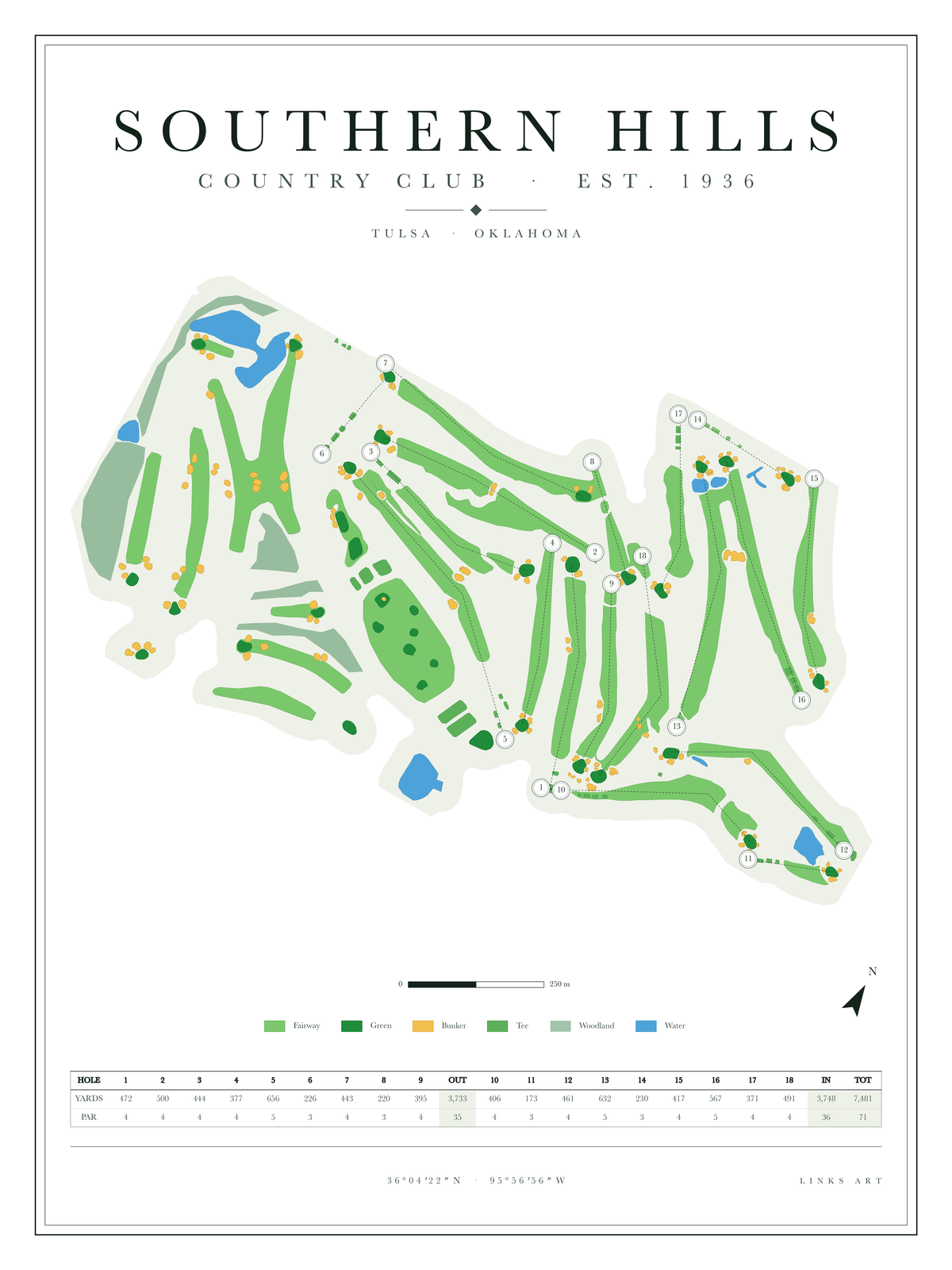 Southern Hills golf course map poster, Chalk, portrait