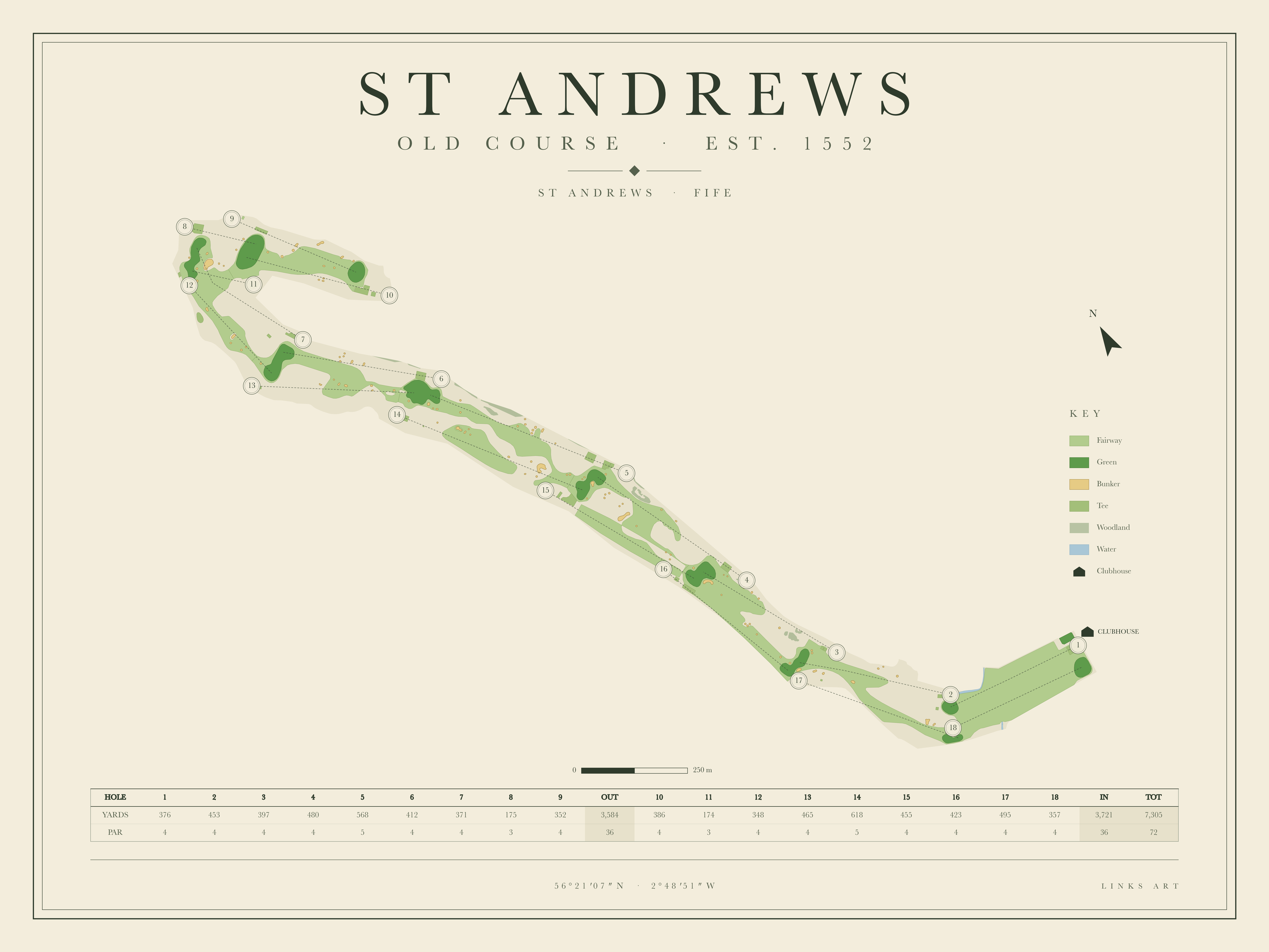 St Andrews Old Course Map Print | Links Art
