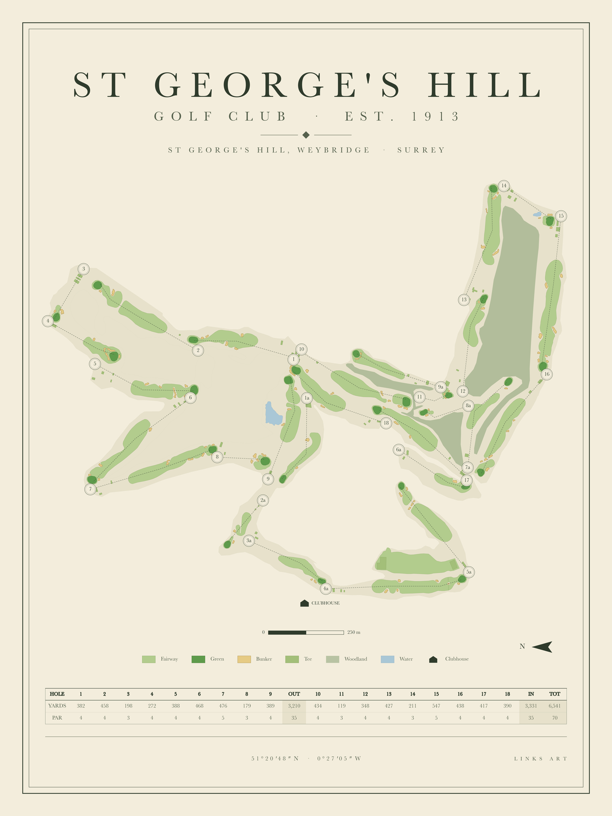 St George's Hill golf course map poster, portrait
