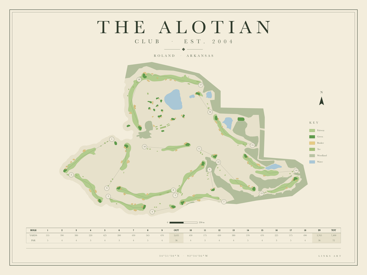 The Alotian golf course map poster, landscape