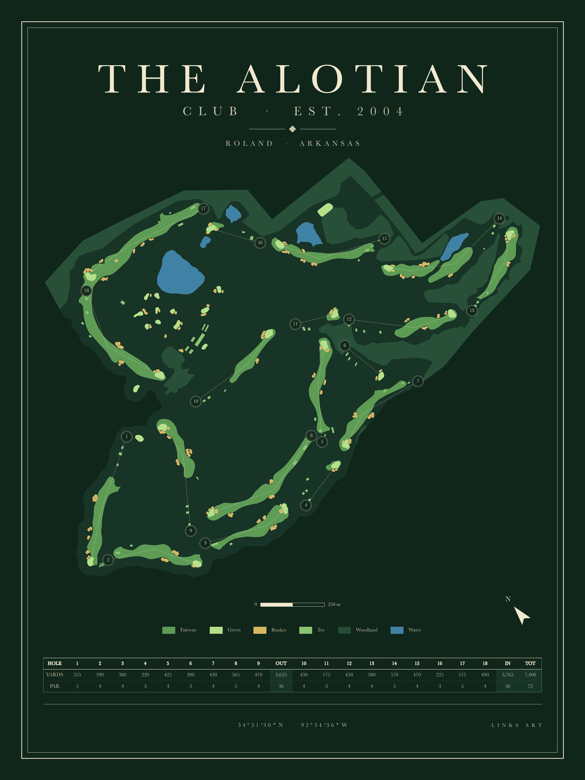The Alotian golf course map poster, Fescue, portrait