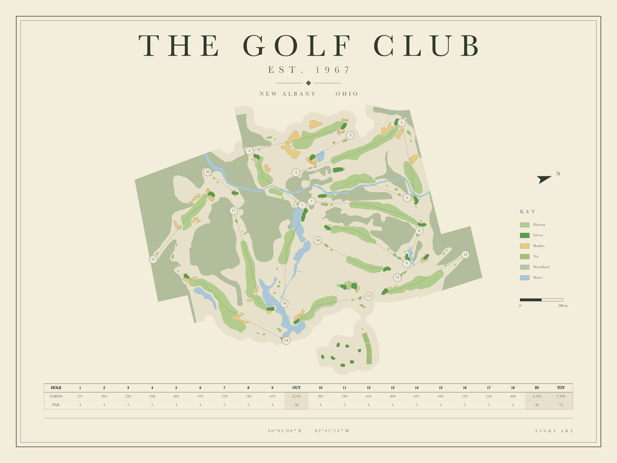 The Golf Club golf course map poster, landscape