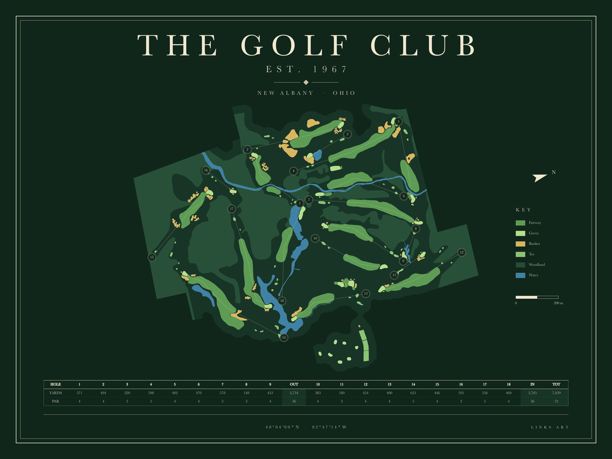 The Golf Club golf course map poster, Fescue, landscape