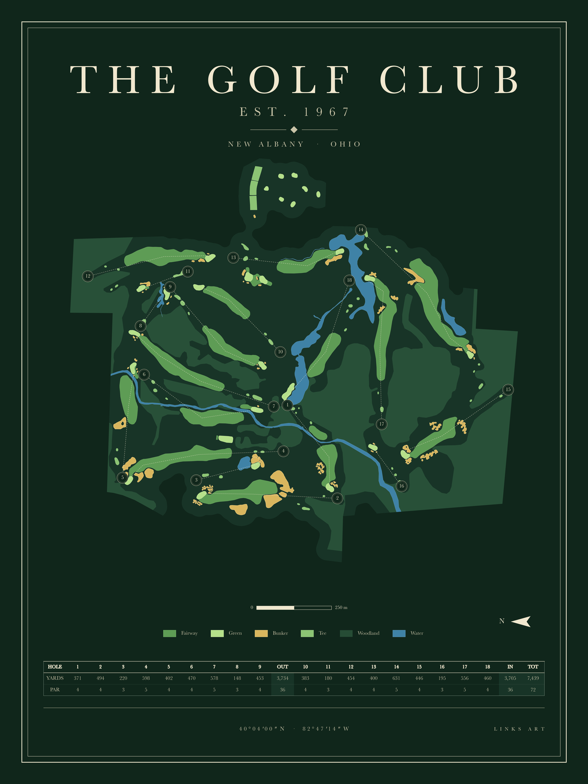 The Golf Club golf course map poster, Fescue, portrait