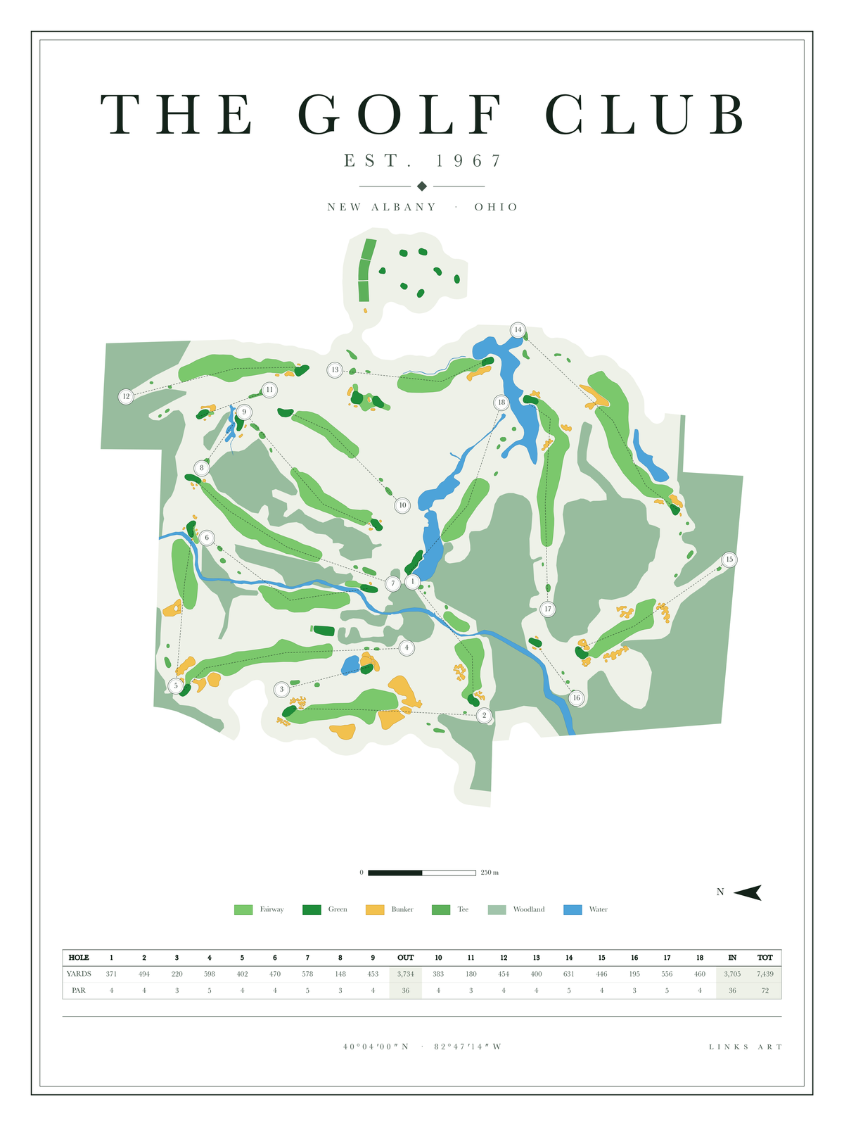 The Golf Club golf course map poster, Chalk, portrait