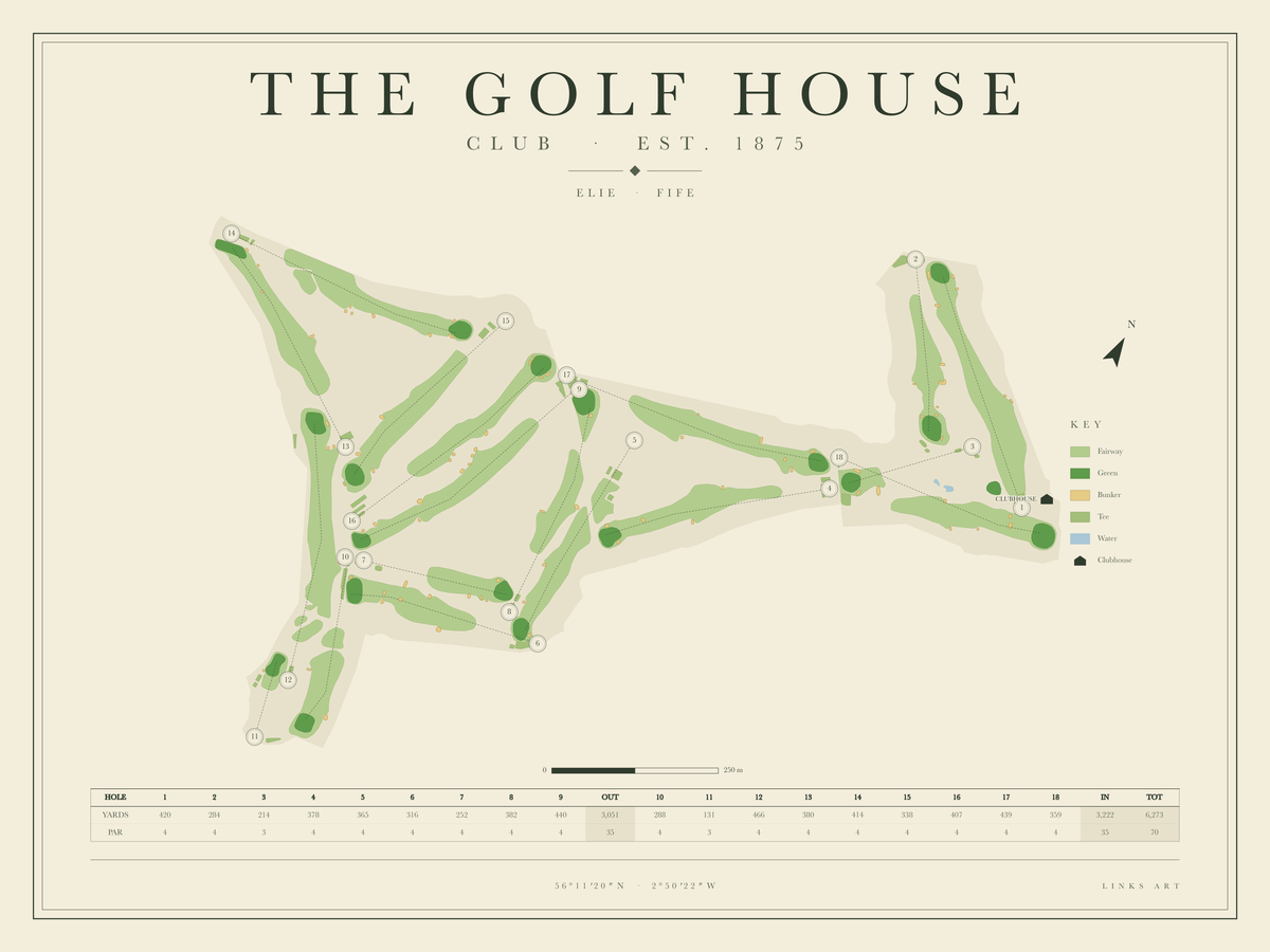 The Golf House golf course map poster, landscape