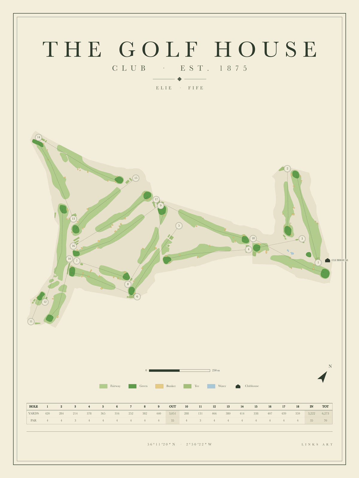 The Golf House golf course map poster, portrait