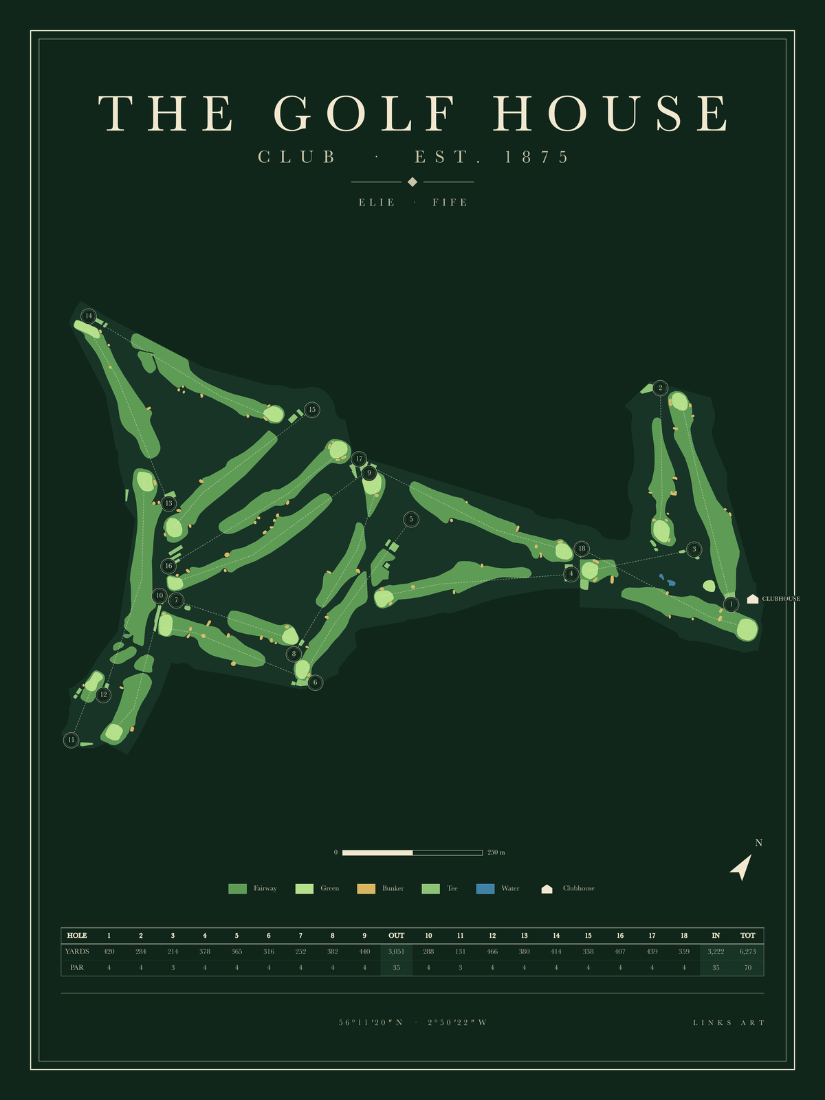 The Golf House golf course map poster, Fescue, portrait