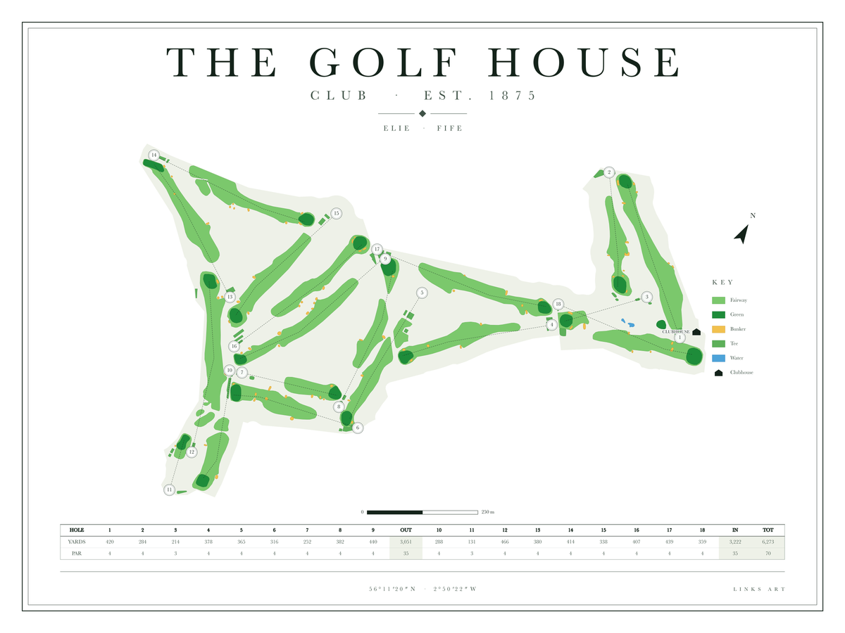 The Golf House golf course map poster, Chalk, landscape