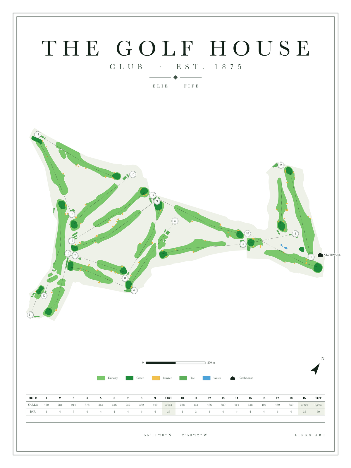 The Golf House golf course map poster, Chalk, portrait