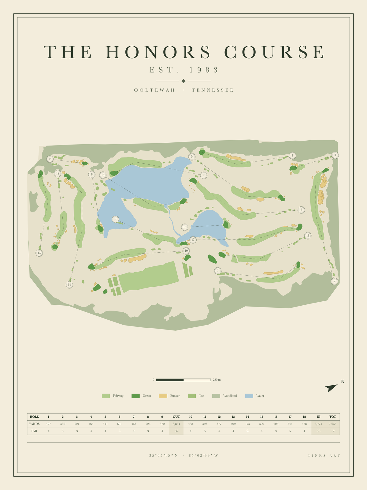 The Honors Course golf course map poster, portrait