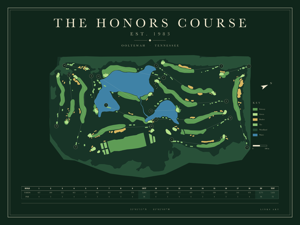 The Honors Course golf course map poster, Fescue, landscape