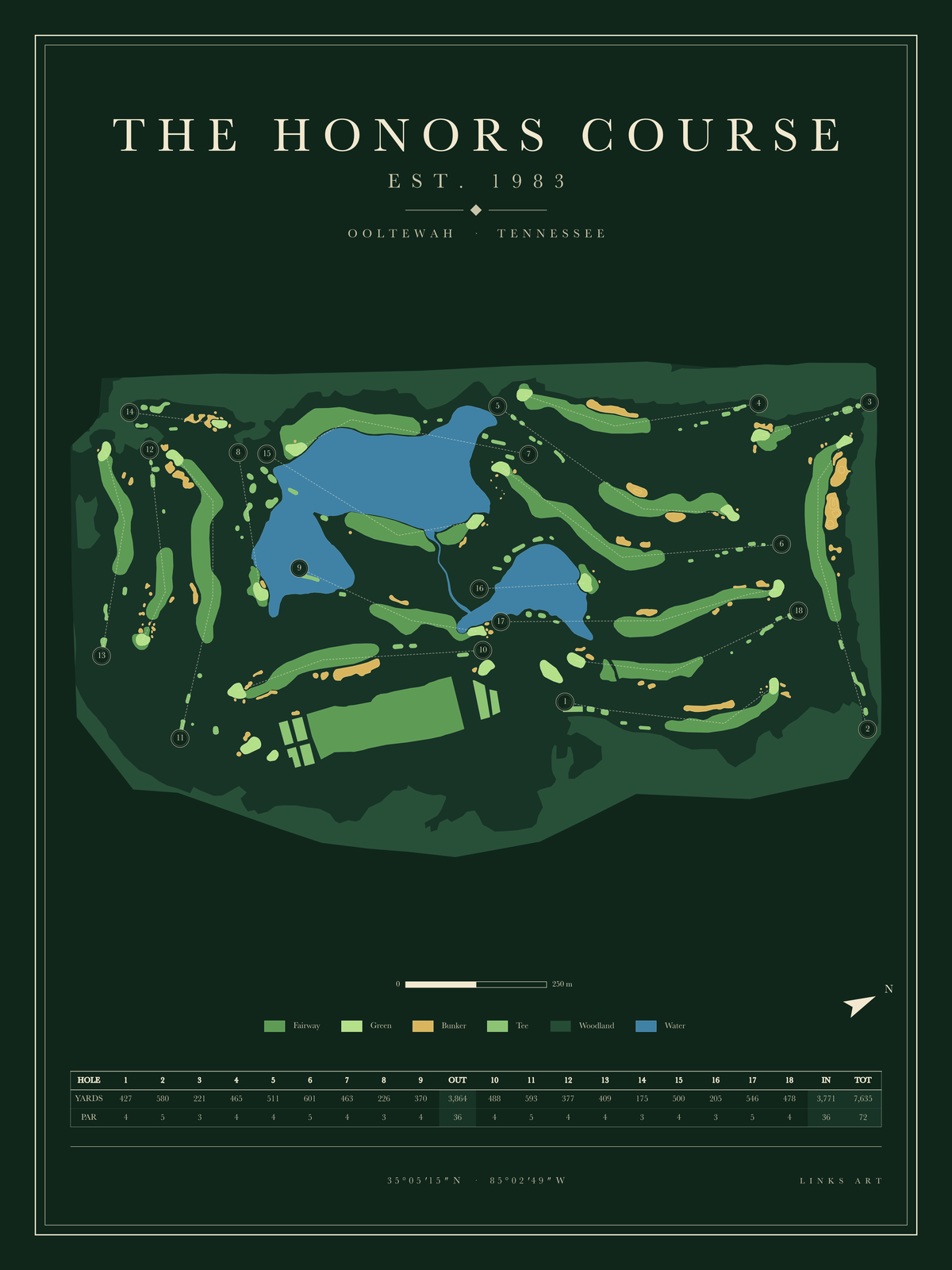 The Honors Course golf course map poster, Fescue, portrait