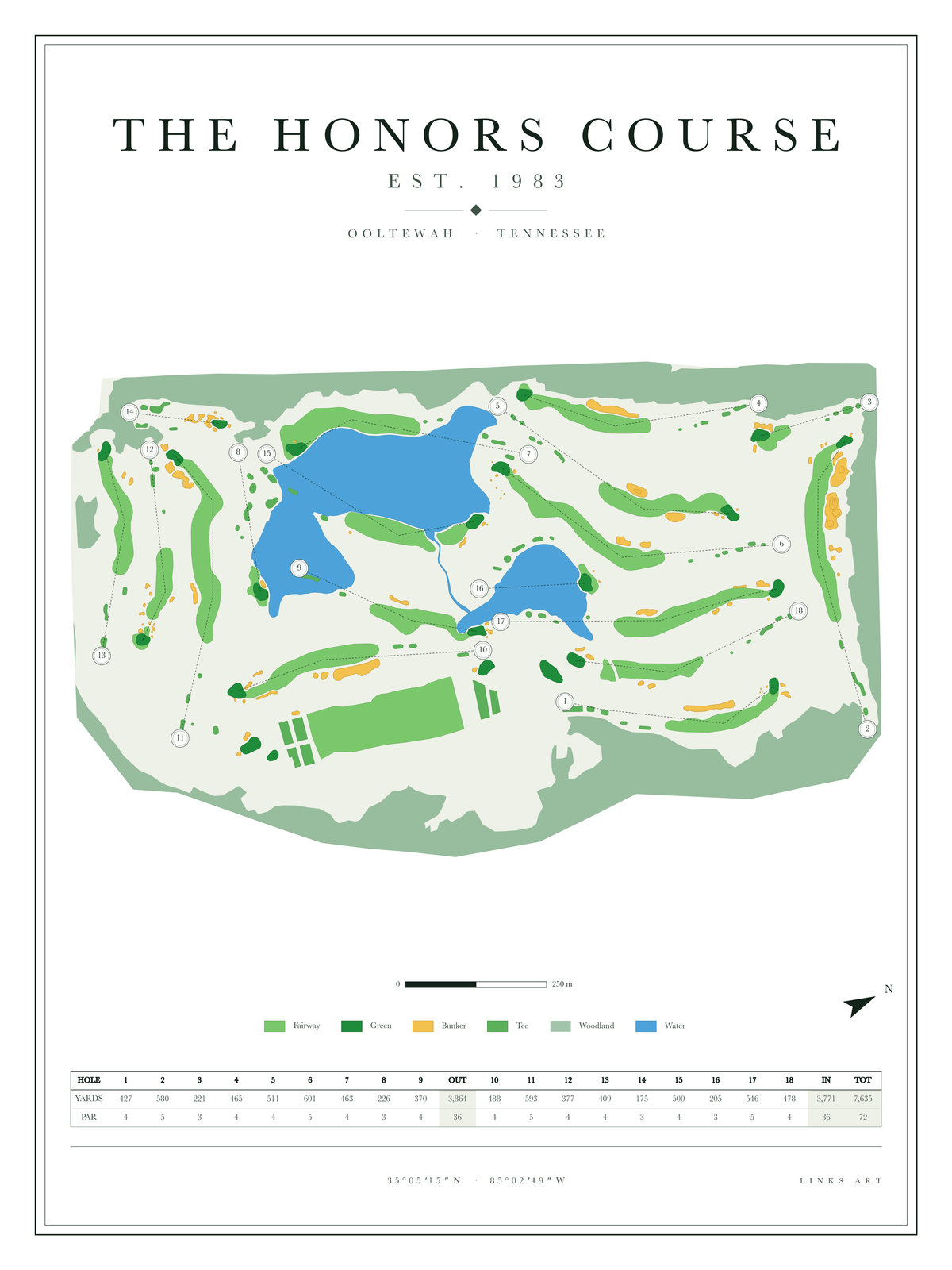 The Honors Course golf course map poster, Chalk, portrait