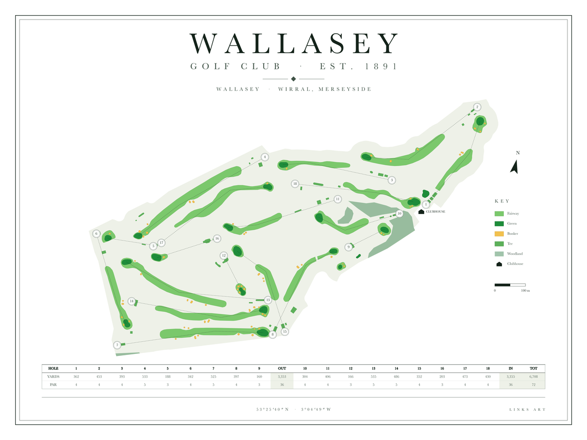 Wallasey golf course map poster, Chalk, landscape