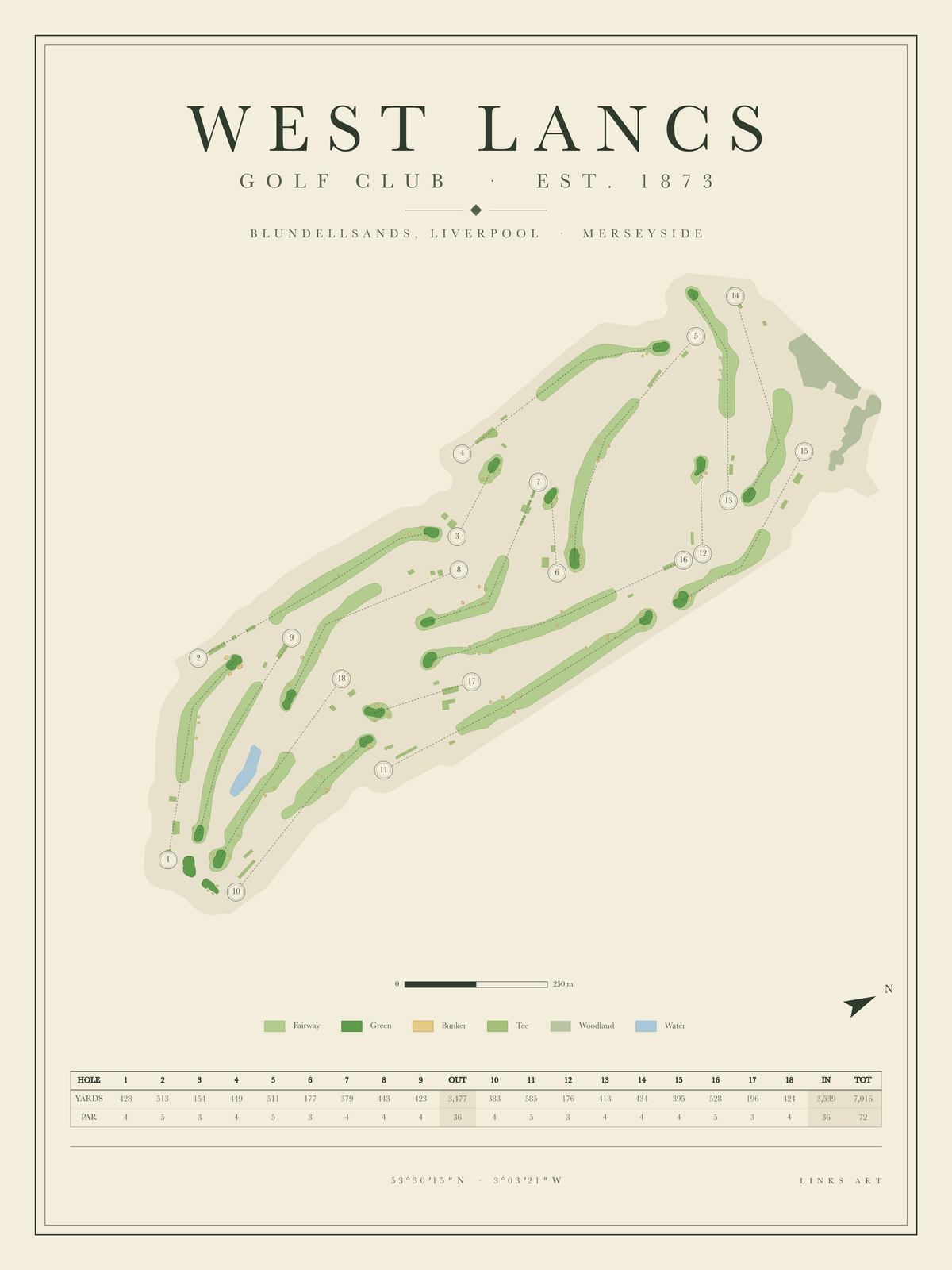 West Lancs golf course map poster, portrait